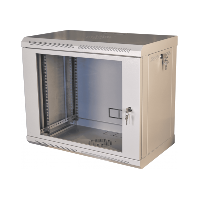Шафа телекомунікаційна 19" VAGO 9U, настінна, двері акрил, сірий, (505х600х350)