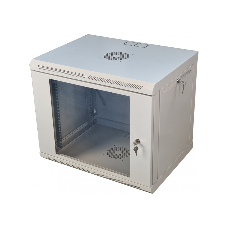 Шафа телекомунікаційна 19" VAGO 9U, настінна, двері акрил, сірий, (505х600х450)
