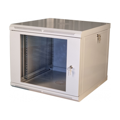 Шафа телекомунікаційна 19" VAGO 9U, настінна, двері акрил, сірий, (505х600х600)