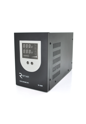 ДБЖ з правильною синусоїдою Ritar SK-800VA (500W), DC:145-275V, LCD-дисплей, 2Shuko socket, 12V,  під зовнішню батарею, струм заряду  до 15А, Q2