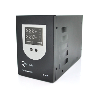 ДБЖ з правильною синусоїдою Ritar SK-800VA (500W), DC:145-275V, LCD-дисплей, 2Shuko socket, 12V,  під зовнішню батарею, струм заряду  до 15А, Q2