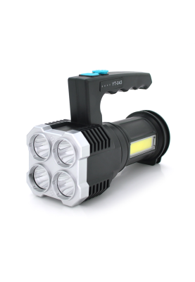 Ліхтар пошуковий Portable Lamp YT-81043, 4LED T6+COB, 5W, 3+1 режим, 1200mah, Black, IP40, USB кабель, 140х70х90мм, BOX