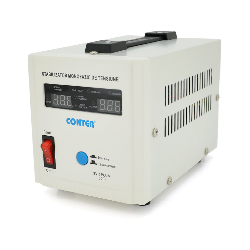 Стабілізатор напруги релейний Conter SVR-PLUS-500VA/375W однофазний, напольного монтажу, LED дисплей, DC150-270V, AC230±8%, 2*Shuko, Q8