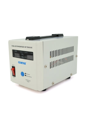 Стабілізатор напруги релейний Conter SVR-PLUS-1000VA/750W однофазний, напольного монтажу, LED дисплей, DC150-270V, AC230±8%, 2Shuko, Q8