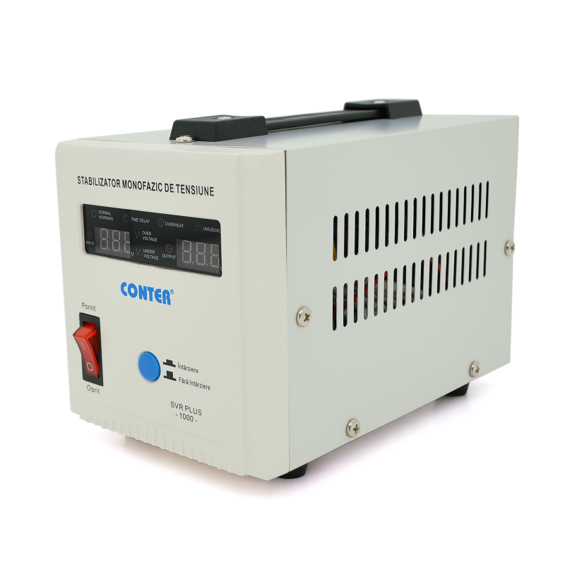 Стабілізатор напруги релейний Conter SVR-PLUS-1000VA/750W однофазний, напольного монтажу, LED дисплей, DC150-270V, AC230±8%, 2Shuko, Q8