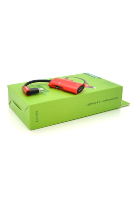 Аудіоконвертор iKAKU KSC-377 MAIQI 4 in 1 audio converter Lightning, Red, Box