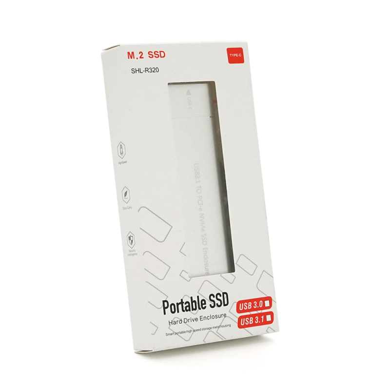 Кишеня зовнішня M.2, SHL-320, Type-C 3.1 A-C 5 Гбіт/с, M.2/NGFF протокол M.2 NGFF, Контролер: Realtek 9201R, Silver