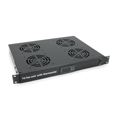 19" вентиляторний модуль 1U Merlion, 4 вентилятори з цифровим термостатом та 1*Shuko, чорний