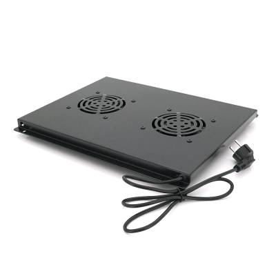 19" вентиляторний модуль Merlion, 2 вентилятори та 1*Schuko, для шафи глибиною 600 мм, чорний