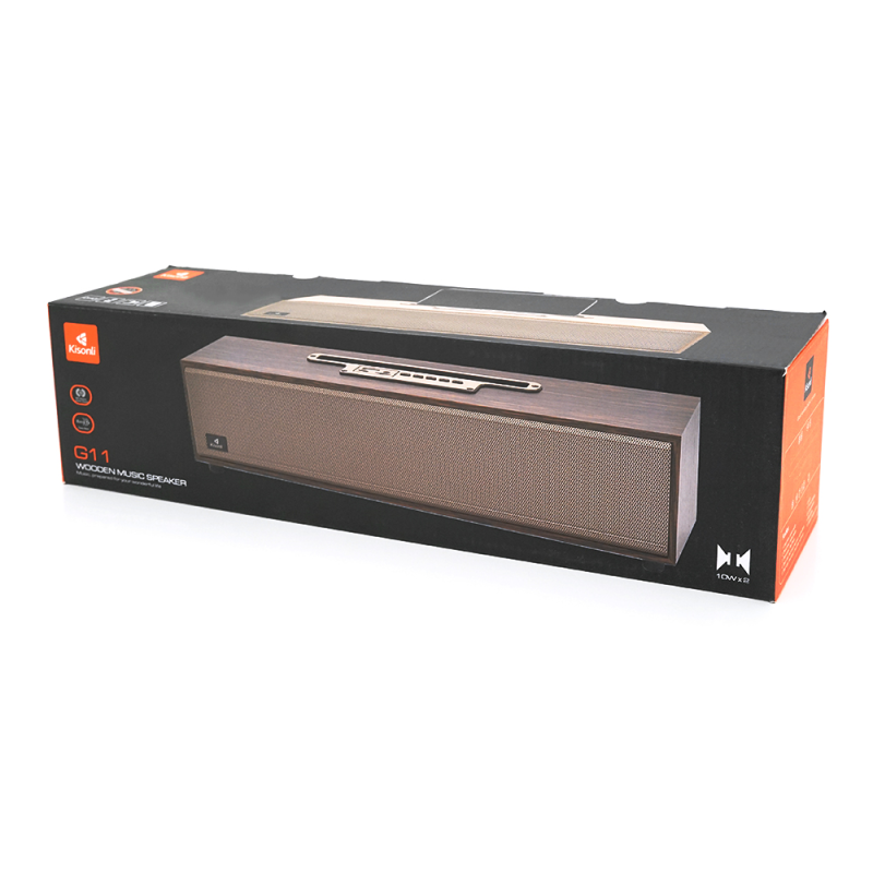 Колонка Kisonli G11 Bluetooth 5.0, 2х5W, 1200mAh, ≥90dB, USB/TF/BT/FM/AUX, DC: 5V, Wooden, BOX, Q20
