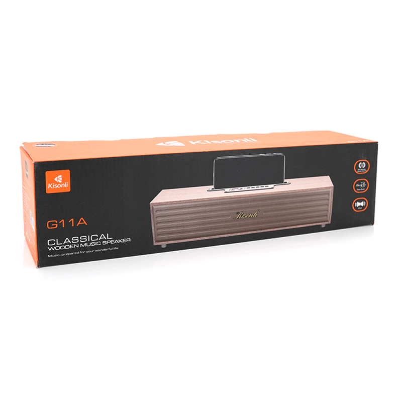 Колонка Kisonli G11A Bluetooth 5.0, 2х5W, 1200mAh, ≥90dB, USB/TF/BT/FM/AUX, DC: 5V/1A, Wooden, BOX, Q20