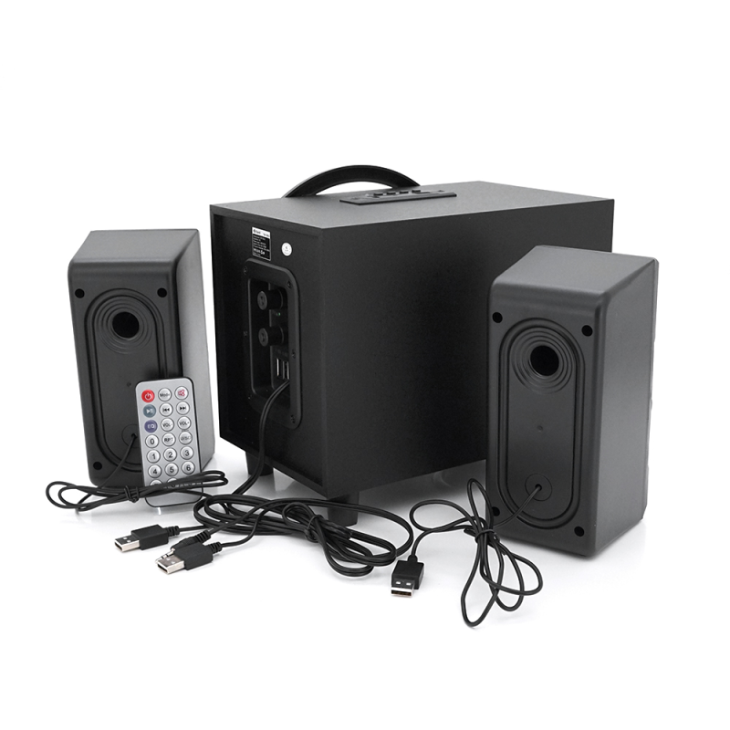 Колонки Kisonli TM-1000U, 5W+2x3W, USB/TF/BT/FM/AUX/LED light, із сабвуфером, DC: 5V, Black, BOX, Q8