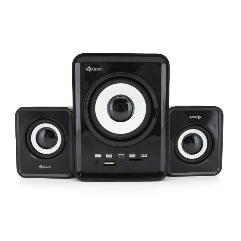 Колонки Kisonli U-2800BT, 5W+2x3W, USB/TF/BT/FM/AUX, із сабвуфером, DC: 5V, Black, BOX, Q30