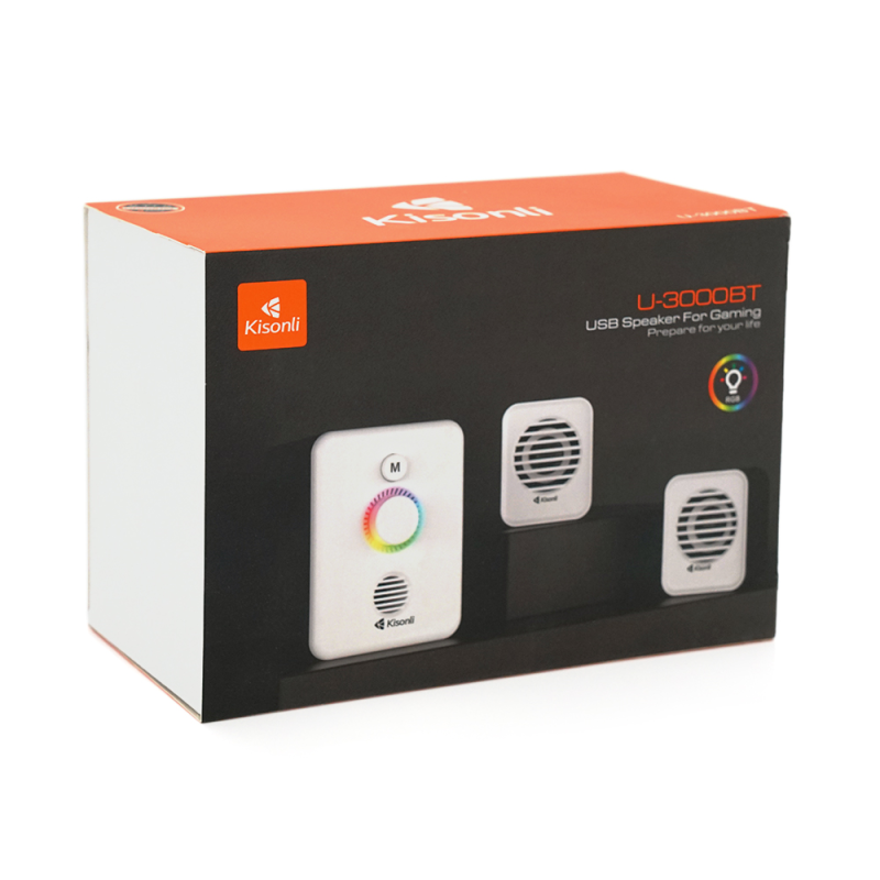 Колонки Kisonli U-3000BT, 5W+2x3W, USB/TF/BT/FM/AUX, с сабвуфером, DC: 5V, White, BOX, Q40