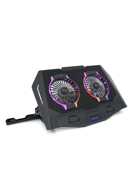 Підставка для ноутбука IceCoorel N10, 10-18", 2*125mm 1400±10% RPM, корпус пластик+алюміній, 2xUSB 2.0+LCD display+підставка для мобільного телефону
