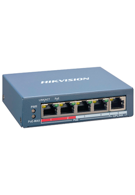 4-портовий POE комутатор Hikvision DS-3E1105P-EI, 4x RJ45 (100M) + (Uplink) 1х RJ45 (100M)