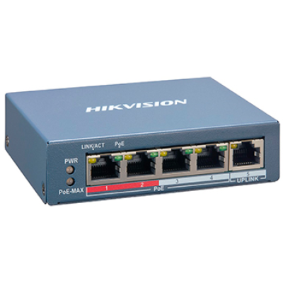 4-портовий POE комутатор Hikvision DS-3E1105P-EI, 4x RJ45 (100M) + (Uplink) 1х RJ45 (100M)