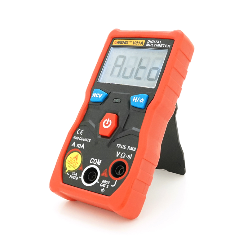 Мультиметр ANENG AN-V01A. Вимірювання: V, A, Ω, NCV. Функції: True RMS, підсвічування дисплея, ліхтарик, утримання даних (HOLD), автовідключення.