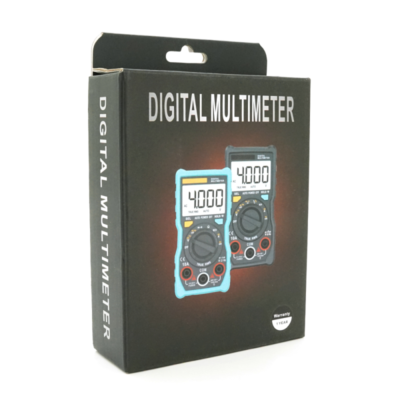 Мультиметр ANENG AN-V01B. Вимірювання: V DC, V AC, A DC, A AC, Ω. Функції: True RMS, Hold, підсвічування, ліхтарик, автовідключення.