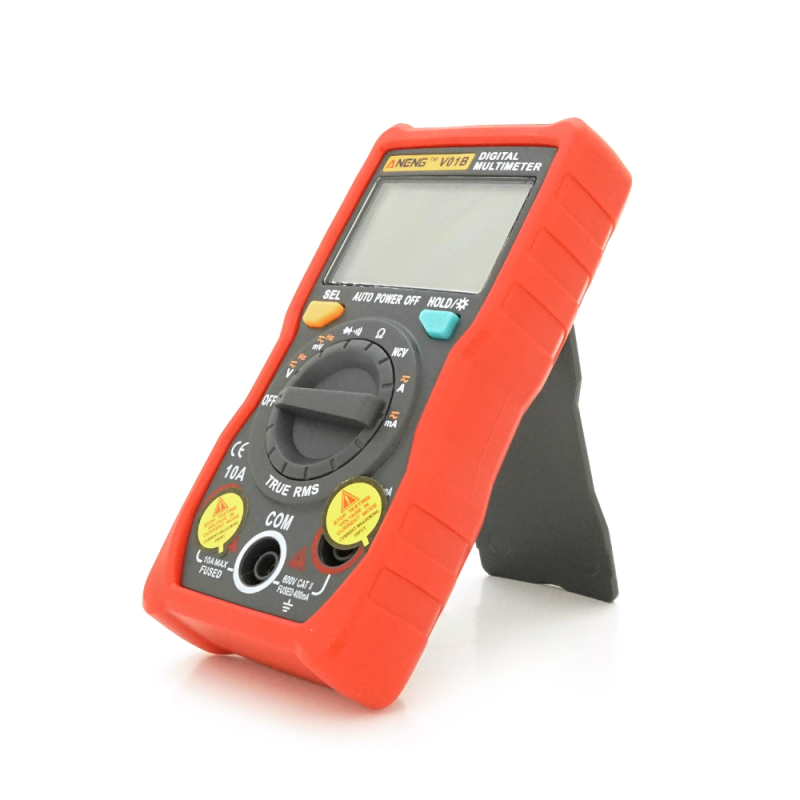 Мультиметр ANENG AN-V01B. Вимірювання: V DC, V AC, A DC, A AC, Ω. Функції: True RMS, Hold, підсвічування, ліхтарик, автовідключення.