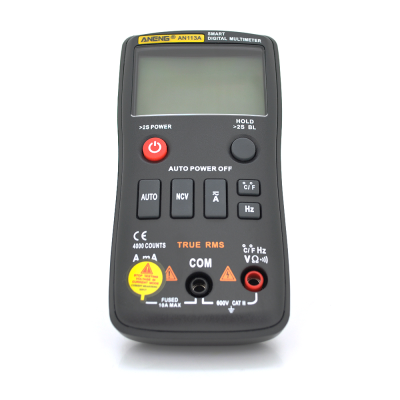 Мультиметр ANENG AN113A. Вимірювання: V DC, V AC, A DC, A AC, Ω, °C/°F, Hz, %, NCV. Функції: True RMS, дзвінки, перевірка діодів, автовідключення