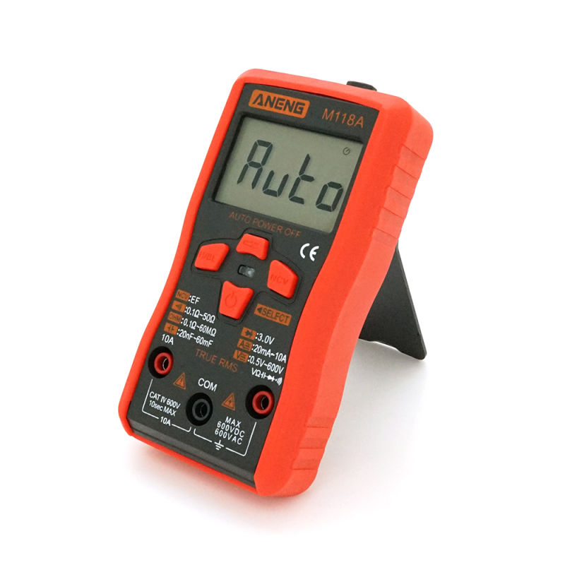 Мультиметр ANENG M118A, вимірювання: V, A, R, C, T, F, функція hFE