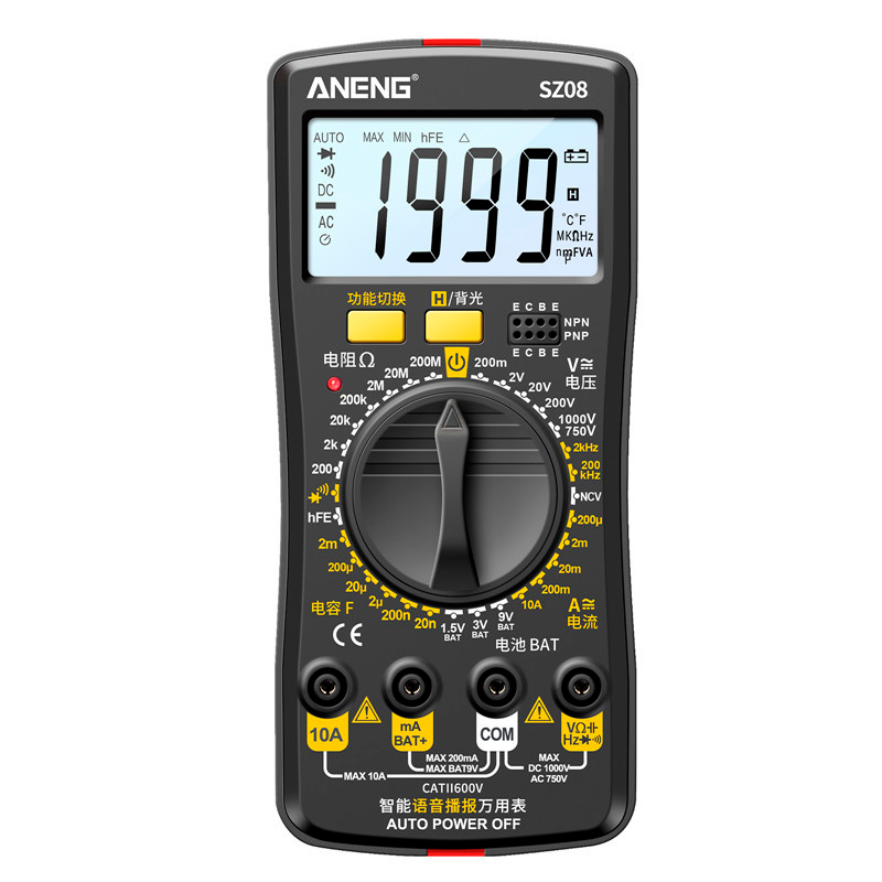 Мультиметр ANENG AN-SZ08+, вимірювання: V, A, R, C, T, F, функція hFE