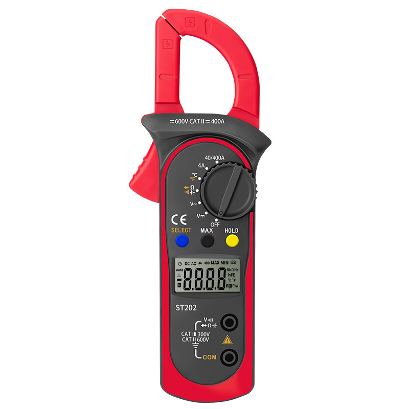 Токові кліщі ANENG ST202 Вимірювання: V (AC/DC), A (AC), Ω, C (NCV). Функції: Data Hold, продзвонювання, підсвічування.