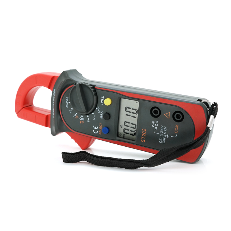 Токові кліщі ANENG ST202 Вимірювання: V (AC/DC), A (AC), Ω, C (NCV). Функції: Data Hold, продзвонювання, підсвічування.