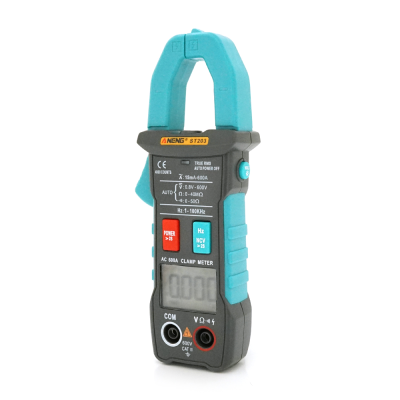 Токові кліщі ANENG ST203 Вимірювання: V (AC/DC), A (AC), Ω, Hz (NCV, True RMS). Функції: Data Hold, дзвінок, ліхтарик, автовідключення.
