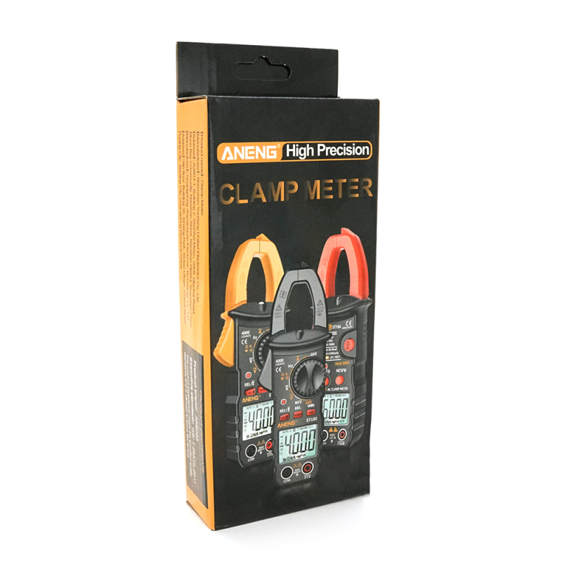 Токові кліщі ANENG ST180 з функцією мультиметра. Вимірювання: V (AC/DC), A (AC), Ω, C, Hz. Функції: Data Hold, продзвонювання, тест діодів, автодіапазон.