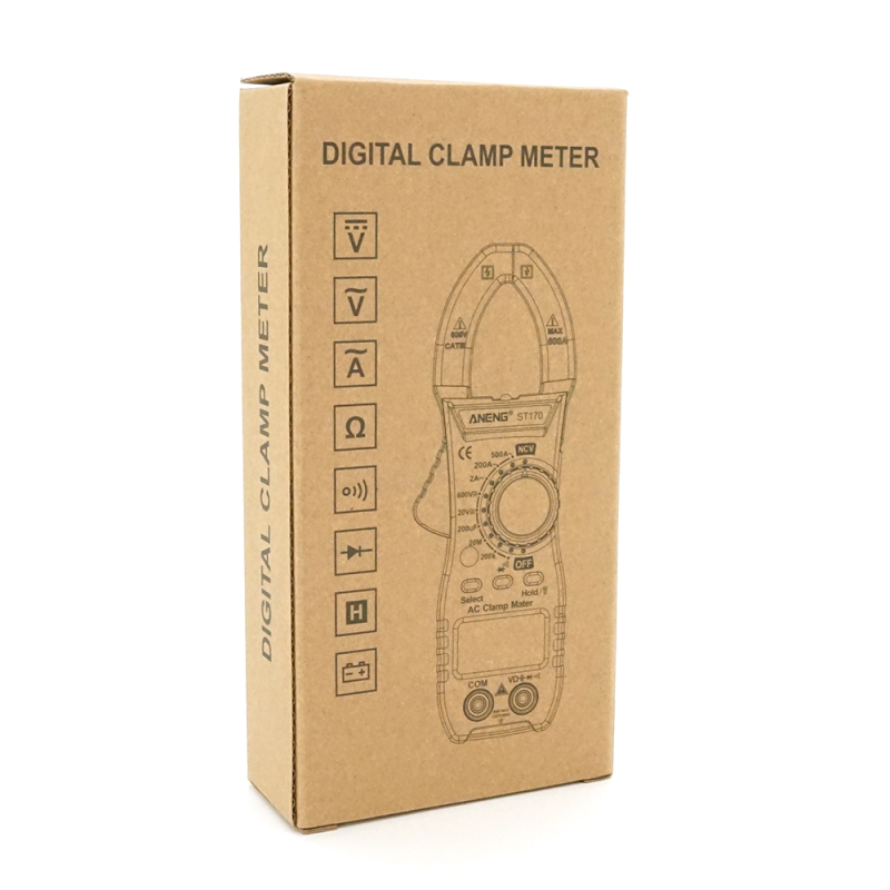 Токові кліщі ANENG ST170 Вимірювання: V (AC/DC), A (AC), Ω, C (NCV). Функції: Data Hold, дзвінки, автовідключення.