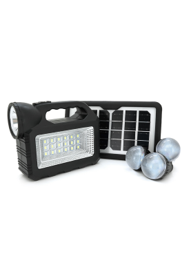 Переносний ліхтар GD-101+ Solar, 1+1 режим, вбудований акум, 3 лампочки 3W, USB вихід, Black, Box