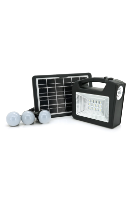 Переносний ліхтар GD-103+ Solar, 1+1 режим, 1+15Led, вбудований аккум-Powerbank 10000mAh, 2USB, 3 лампочки 3W, USB вихід, Black, Box