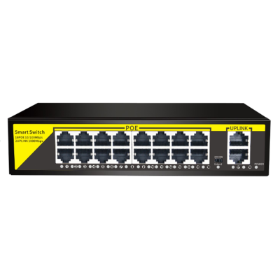 POE комутатор Merlion 16 POE 10/100 + 2 RJ45 10/100/1000+ вбудований блок живлення 52V 3.85A
