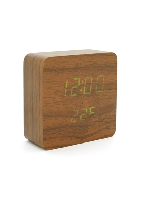 Електронний годинник VST-872S Wooden (Brown), з датчиком температури та вологості, будильник, живлення від кабелю USB, Green Light