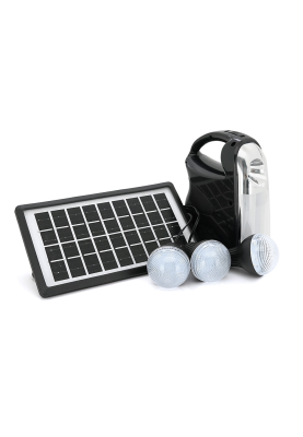 Переносний ліхтар GD-7+ Solar, 1+1 режим, вбудований акум, 3 лампочки 3W, USB вихід, Black, Box