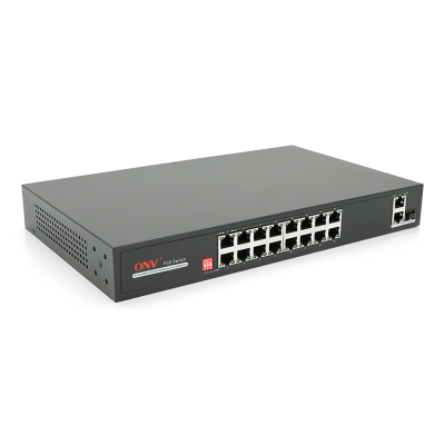 16ти порт PoE комутатор з автоперезапуском ONV-H1016PLD 16 РоЕ 100Мбіт + 2 Uplink 1000Мбіт + 1 SFP 1000Мбіт, до 250м, IEEE802.3af/at, потужність 200Вт