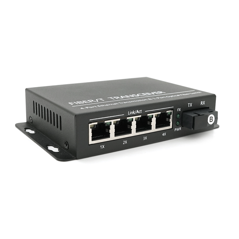 4х портовий медіаконвертор ONV-0110S-SCX-S4-B, 4*100М RJ45 + 1*SC порт (1310/1550nm, 20km)