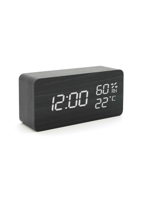 Електронний годинник VST-862S Wooden (Black), з датчиком температури та вологості, будильник, живлення від кабелю USB, White Light