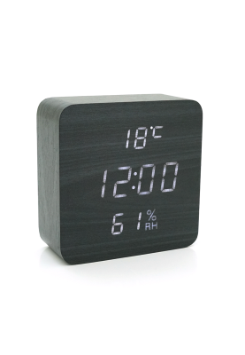Електронний годинник VST-872S Wooden (Black), з датчиком температури та вологості, будильник, живлення від кабелю USB, White Light
