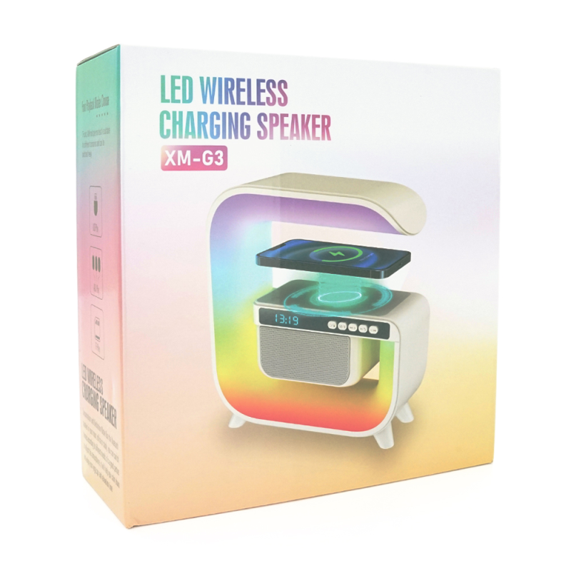 Настільна лампа-нічник G3, Bluetooth колонка, блопроводна зарядка телефону, світло RGB, Box