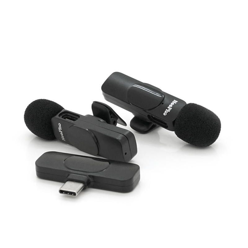 Петличний бездротовий мікрофон NeePho N8+(2шт), роз'єм Type-C, вбудований акумулятор 80 mAh, Black, Box