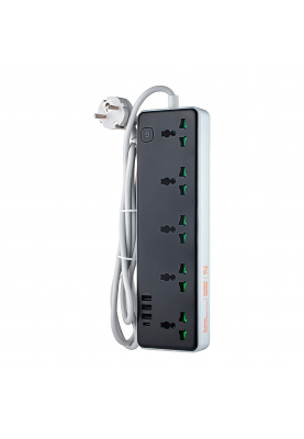 Мережевий фільтр HOCO AC13A на 5 розеток + 3 USB + USB-C, 17W, кабель 1,5 м, 220В, Black, Box