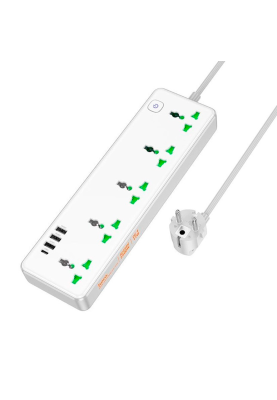 Мережевий фільтр HOCO AC13A на 5 розеток + 3 USB + USB-C, 17W, 220В, кабель 1,5м, White, Box