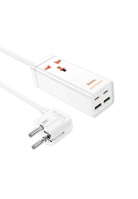 Мережевий фільтр HOCO AC10A на 1 розетку + 2 USB + 2 USB-C, 65W, кабель 1,5 м, 220В, White, Box