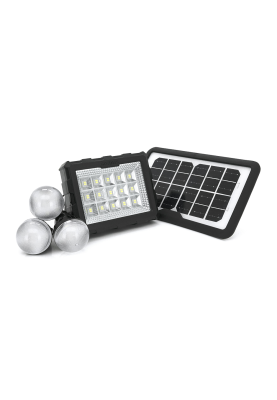 Переносний ліхтар GD-106+ Solar, 1+1 режим, вбудований аккум-Powerbank 10000mAh, 2USB, 3 лампочки 3W, USB вихід, Black, Box