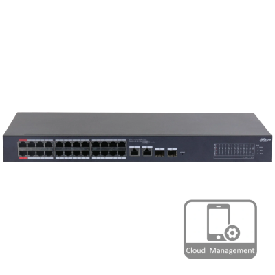 24-портовий керований PoE комутатор DH-CS4226-24ET-240 з 24 портами POE 100Мбіт + 2/UP-Link 1000Мбіт + 2/SFP 1000Мбіт, 240Вт, 440x220x44 мм