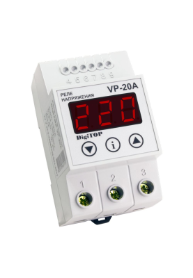 Захисне реле напруги однофазне VP-20A на DIN-рейку, 20А, 4400Вт, 120-270В, тримодульне з індикатором напруги (червоний)