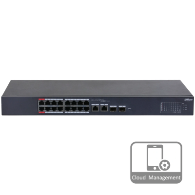 16-портовий керований PoE комутатор DH-CS4218-16ET-135 з 16 портами POE 100Мбіт + 2/UP-Link 1000Мбіт + 2/SFP 1000Мбіт, 135Вт, 440x220x44 мм